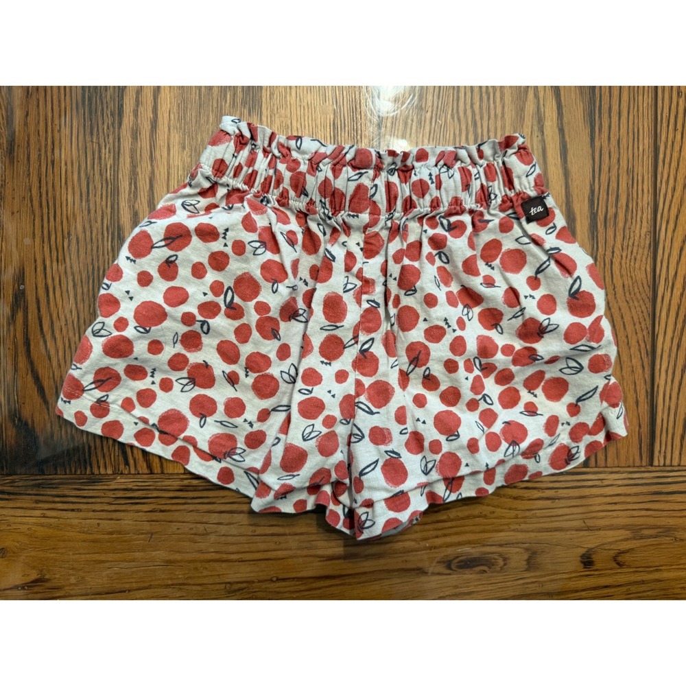 Tea Collection Shorts Girls 3T‎ Red Fruit Print Linen Blend Paperbag Waist